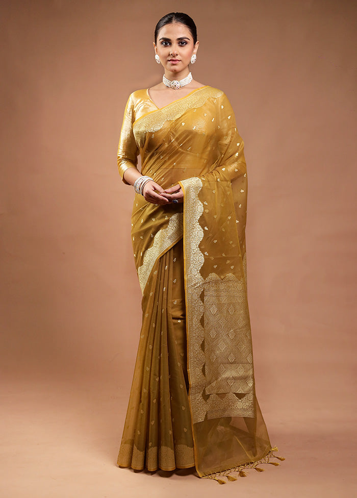 Mustard Kora Silk Saree With Blouse Piece How Much