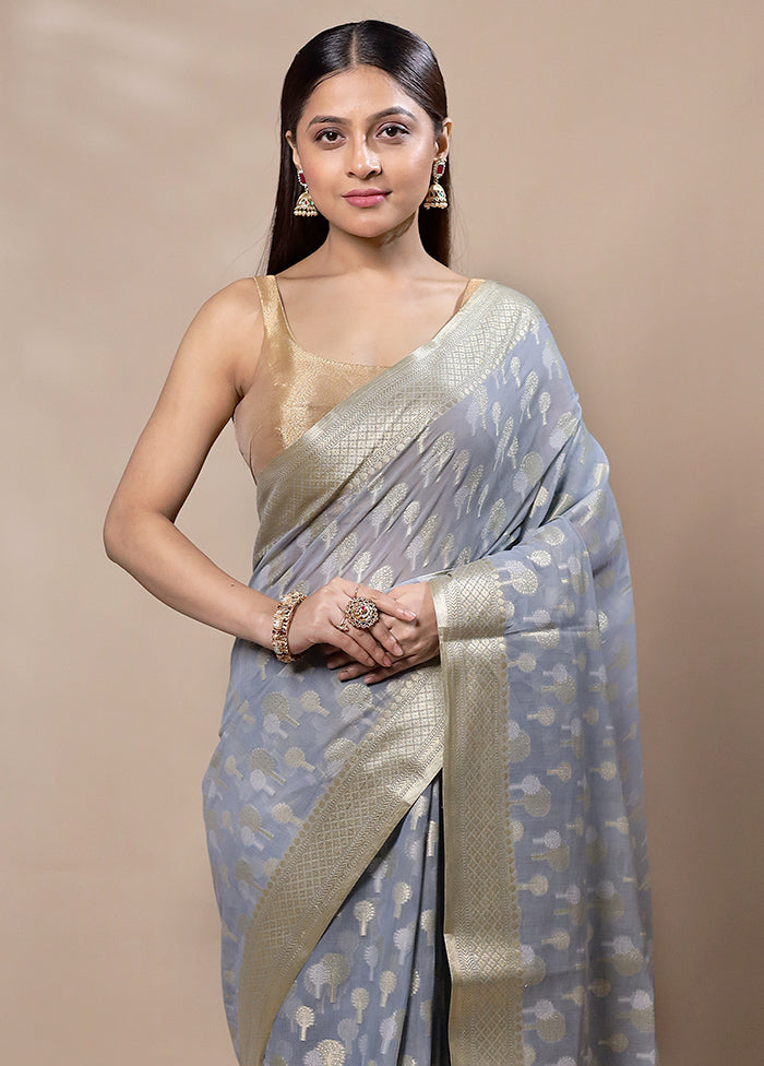 Grey Kora Silk Saree With Blouse Piece Deals