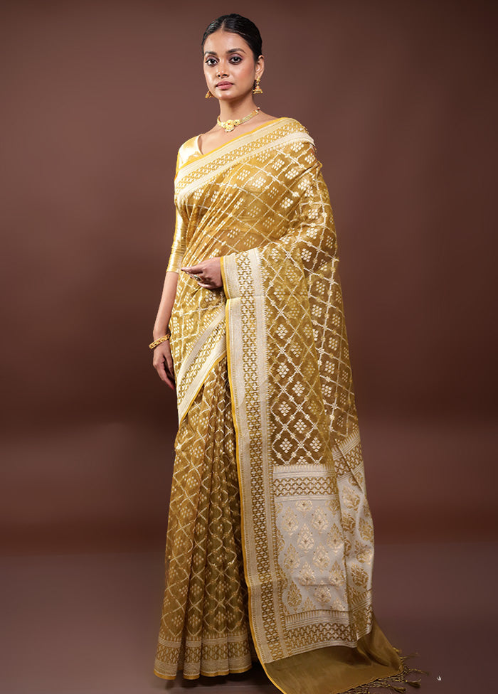 Yellow Kora Silk Saree With Blouse Piece Cheap Pice Store