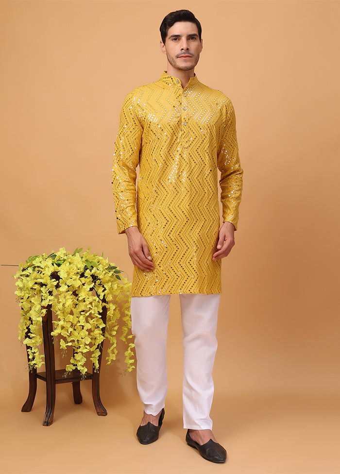 2 Pc Yellow Viscose Kurta Pajama Set Cheapest Online