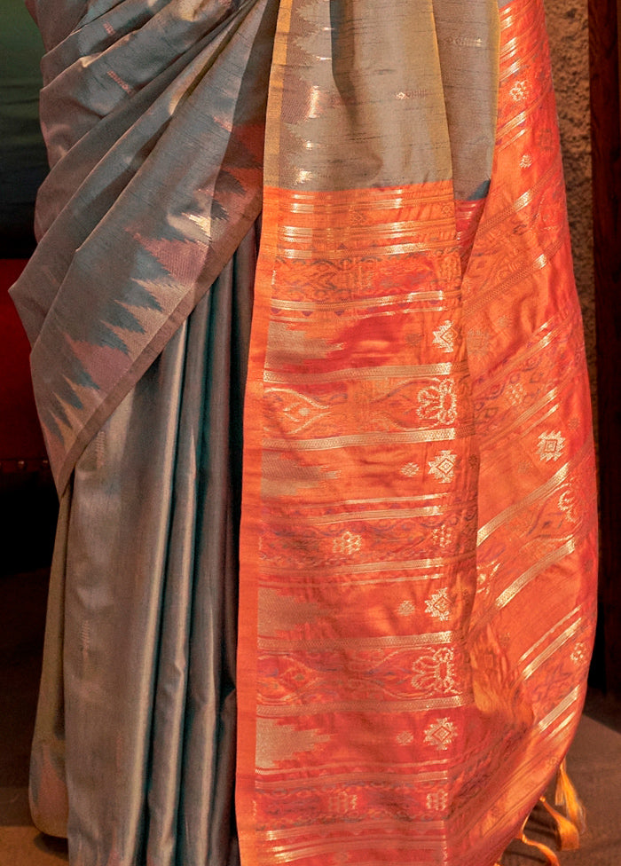 Grey Tussar Silk Saree With Blouse Piece Buy Online Cheap