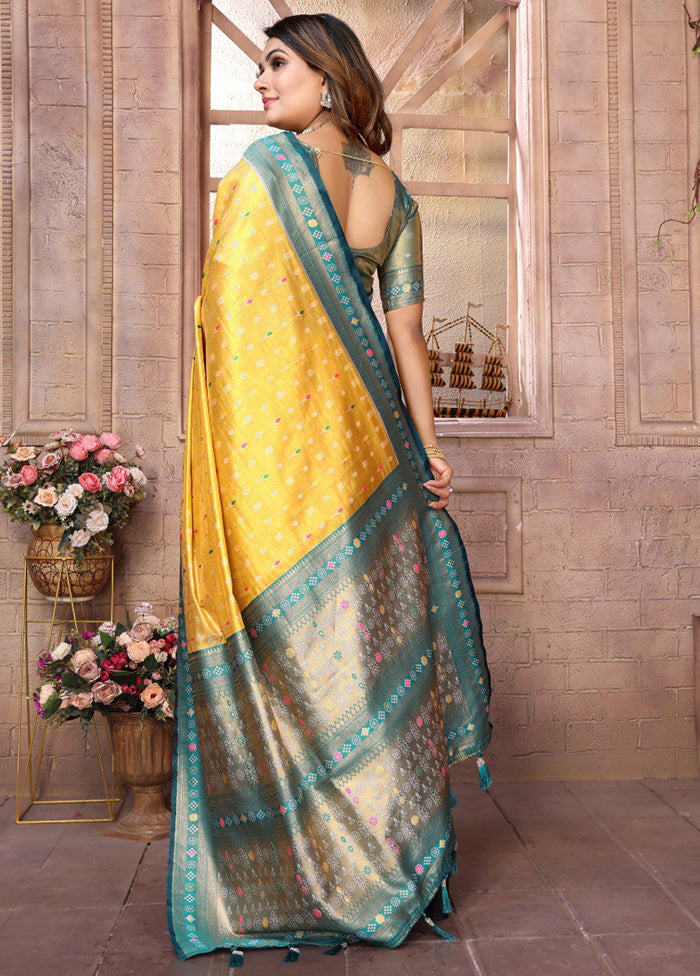 Yellow Banarasi Silk Saree With Blouse Piece Discount Pay With Paypal