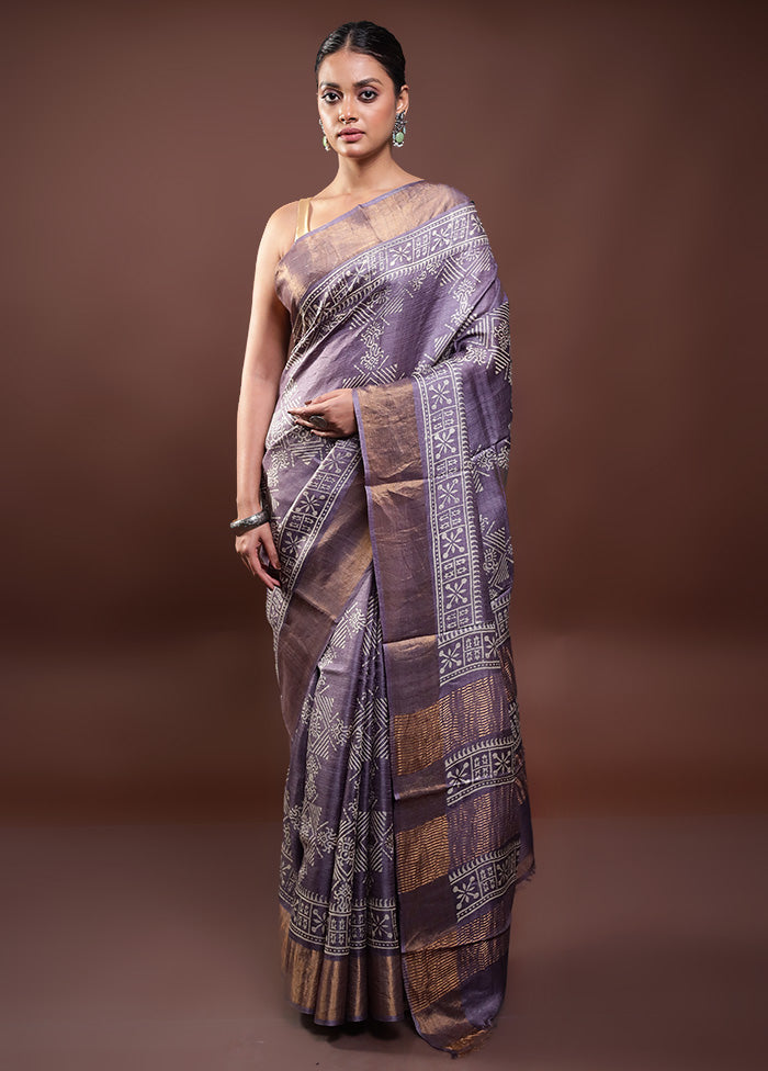 Grey Tussar Silk Saree With Blouse Piece Cheap Pice Outlet Sale