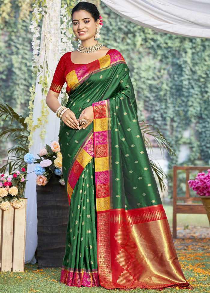 Dark Green Dupion Silk Saree With Blouse Piece From China Cheap Pice