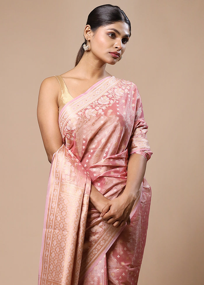 Pink Tissue Silk Saree With Blouse Piece Free Shipping Online