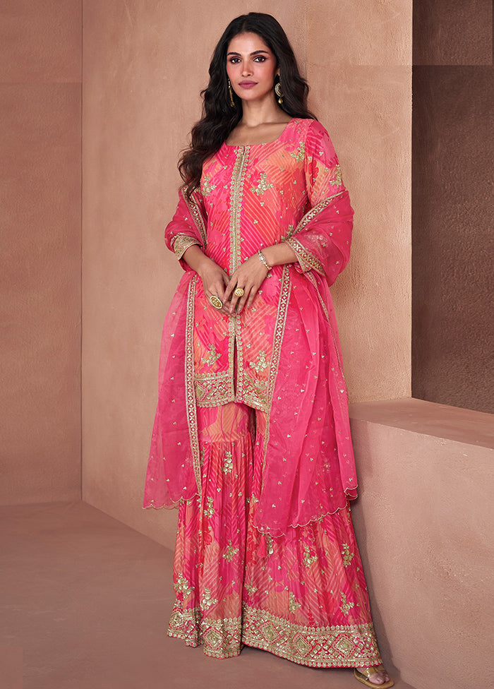 3 Pc Pink Semi Stitched Georgette Suit Set Buy Cheap Manchester Great Sale