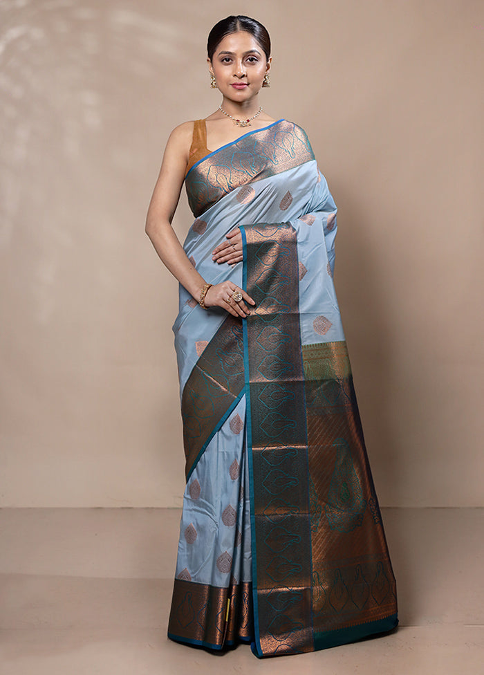 Blue Kanjivaram Silk Saree With Blouse Piece Buy Cheap For Cheap