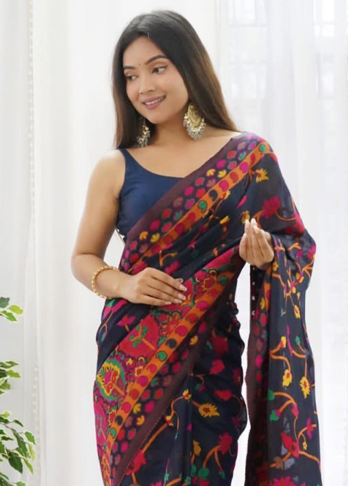 Navy Blue Banarasi Silk Saree With Blouse Piece Buy Cheap Authentic