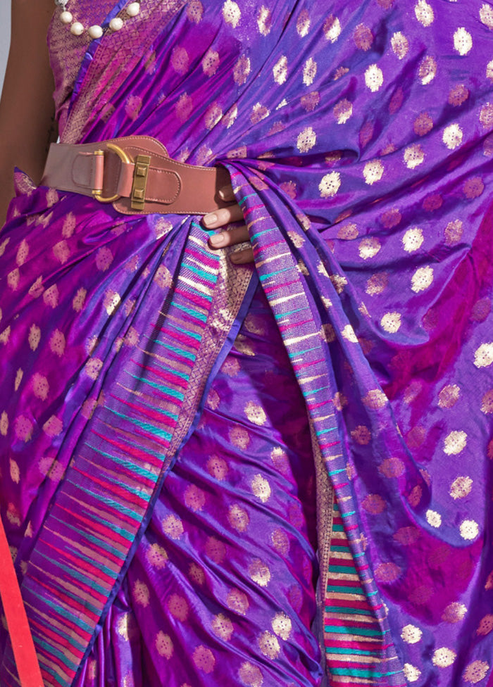 Purple Spun Silk Saree With Blouse Piece Cheap Pirce