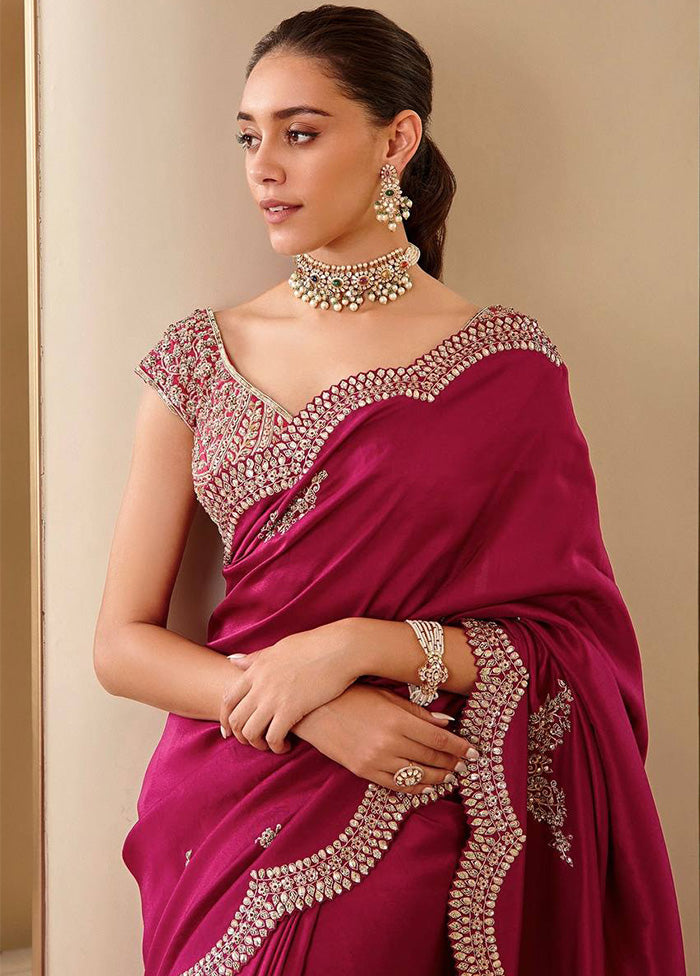 Maroon Spun Silk Saree With Blouse Piece Outlet Where Can You Find