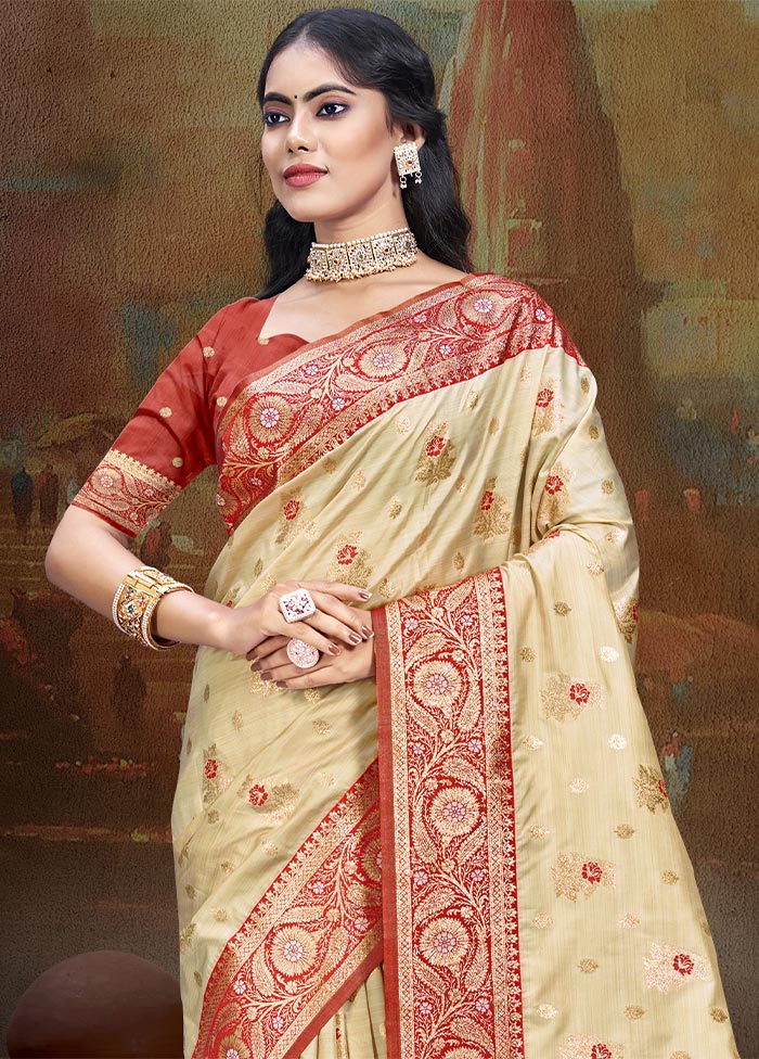 Beige Dupion Silk Saree With Blouse Piece Buy Cheap Fake