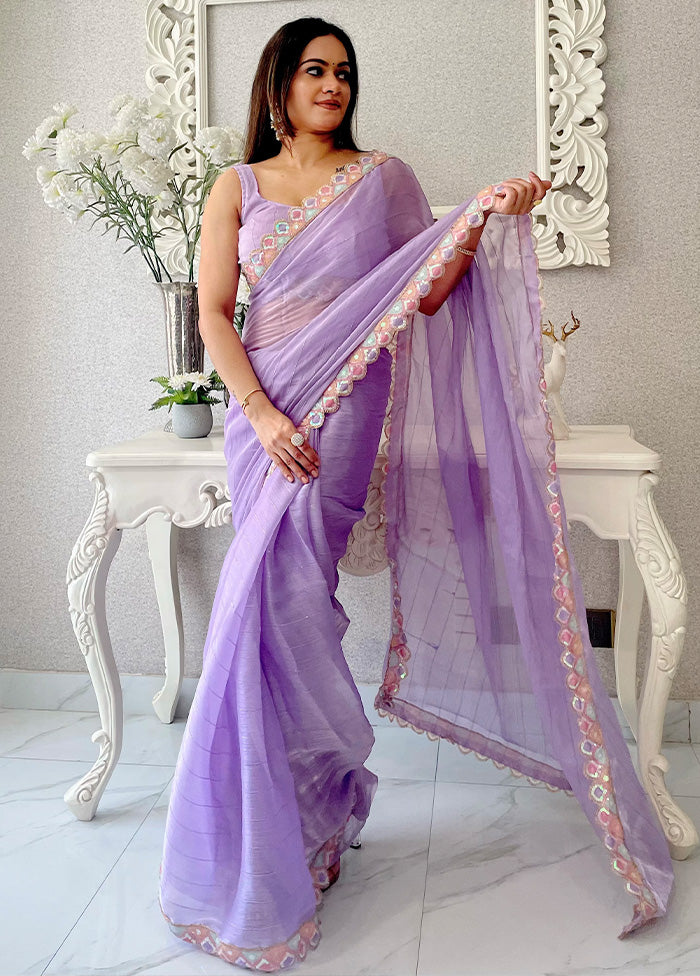 Purple Spun Silk Saree With Blouse Piece Cheap Excellent