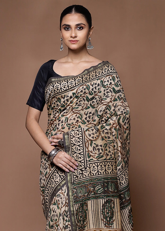 Cream Chanderi Cotton Saree With Blouse Piece Stockist Online