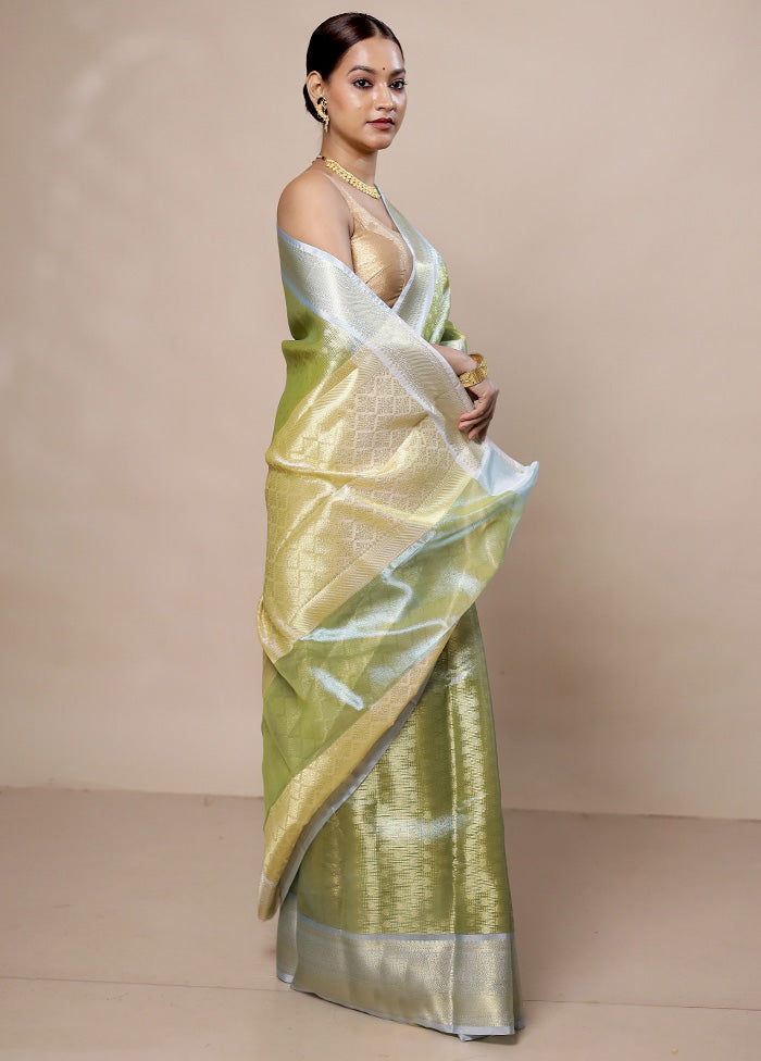 Green Tissue Silk Saree With Blouse Piece Discount Great Deals