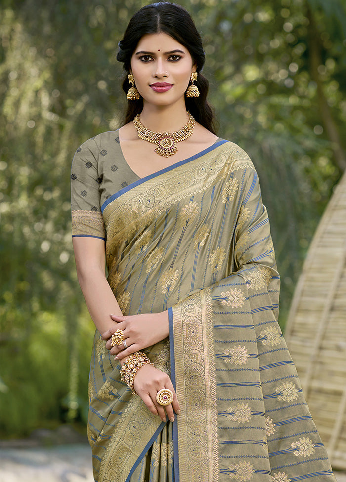 Grey Spun Silk Saree With Blouse Piece Buy Cheap With Mastercard