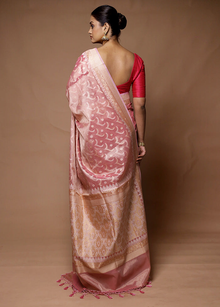 Pink Tissue Silk Saree With Blouse Piece Sale Affordable