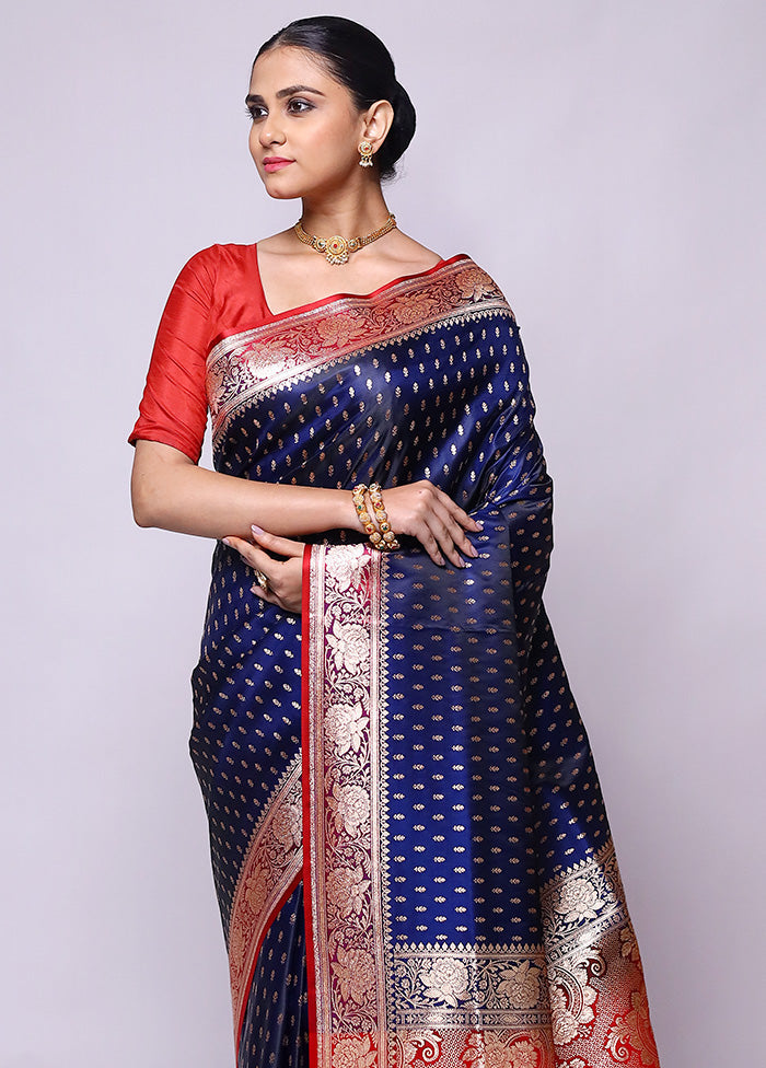 Blue Banarasi Silk Saree With Blouse Piece Huge Surprise Cheap Pice