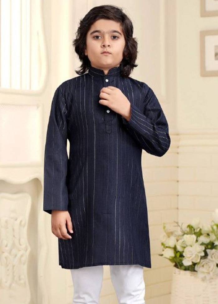 Navy Blue Pure Cotton Kurta Pajama Set Free Shipping Fashion Style