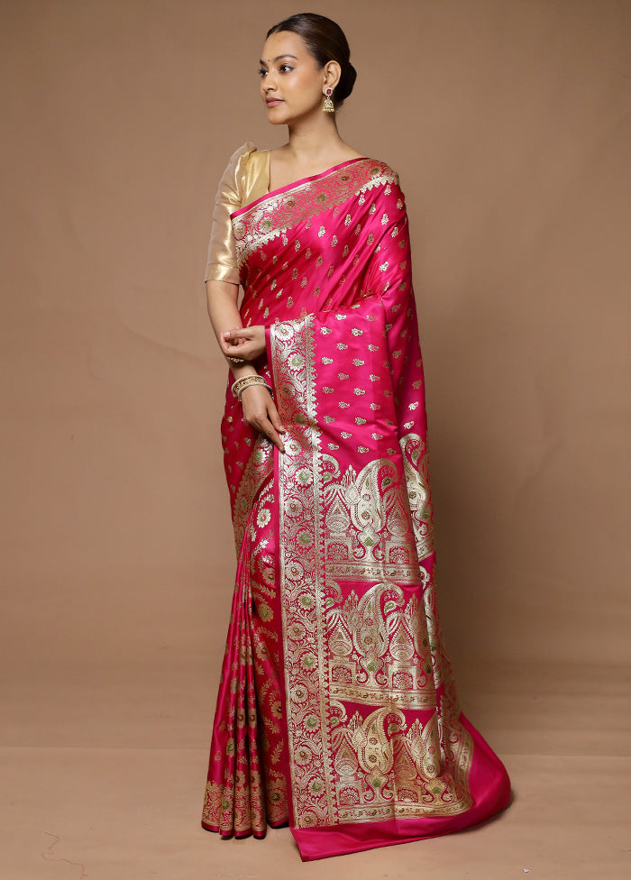 Pink Banarasi Silk Saree With Blouse Piece Discount 2025 Newest