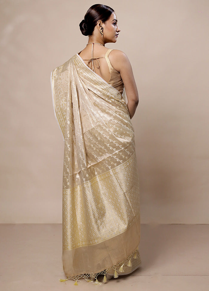 Golden Tissue Silk Saree With Blouse Piece Outlet Order