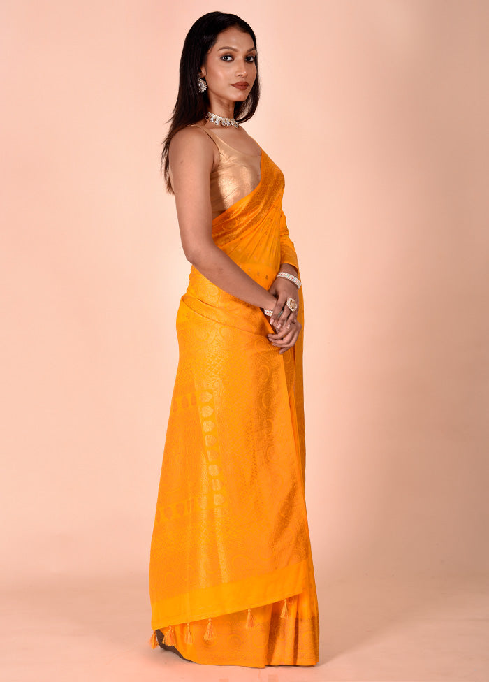 Yellow Georgette Saree With Blouse Piece From China Free Shipping Low Pice