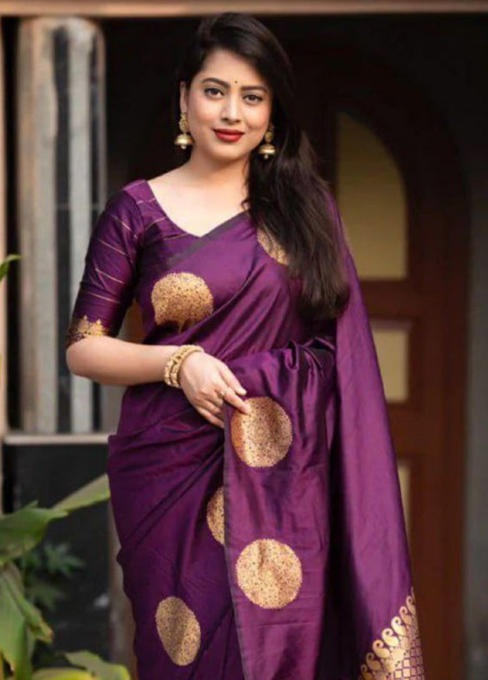 Purple Banarasi Silk Saree With Blouse Piece Websites Online