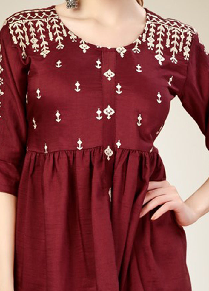 Maroon Readymade Silk Kurti Discount Cheapest