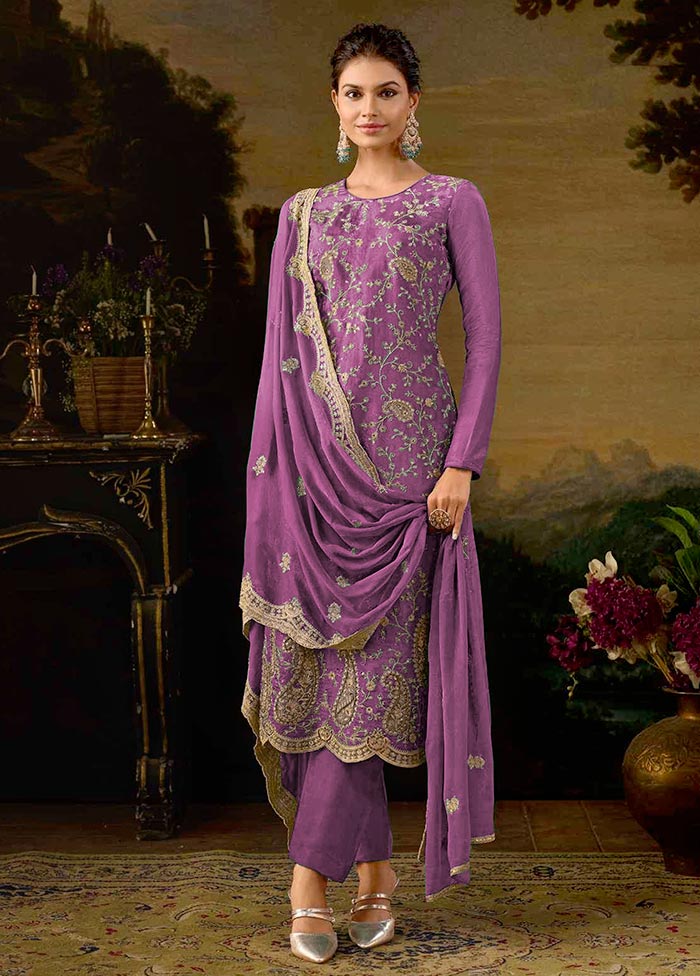 3 Pc Pink Semi Stitched Silk Suit Set Many Kinds Of Cheap Pice