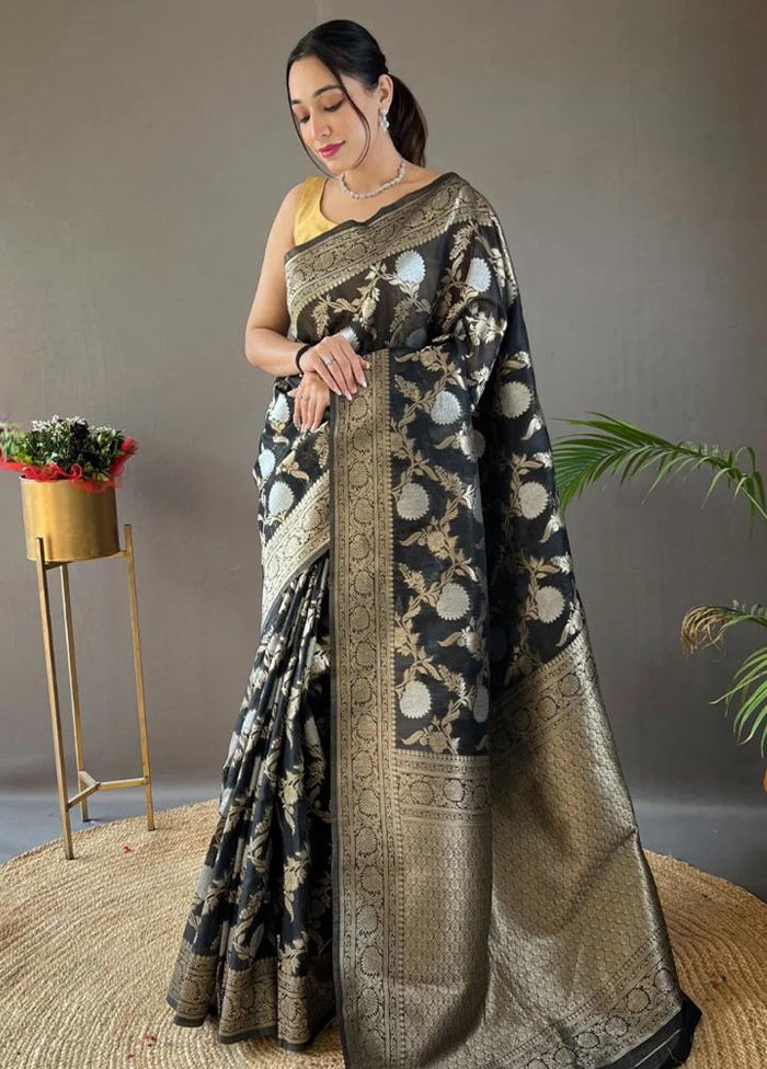 Black Banarasi Silk Saree With Blouse Piece Cheap Pice Store