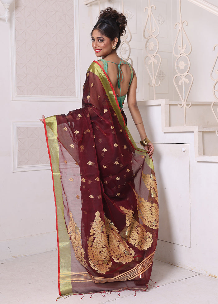 Maroon Pure Cotton Saree With Blouse Piece Clearance Footlocker Pictures