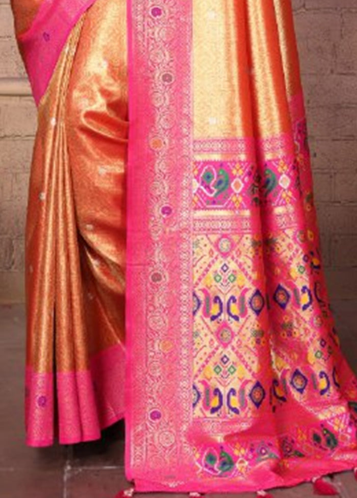 Orange Banarasi Silk Saree With Blouse Piece Cheap Outlet Locations