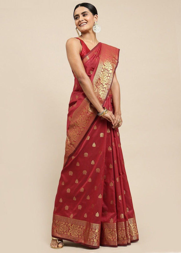 Red Banarasi Silk Saree With Blouse Piece Clearance Online Fake