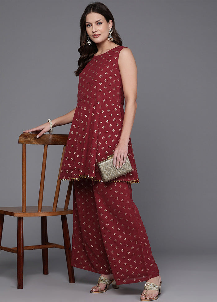 2 Pc Maroon Readymade Georgette Tunic Set Buy Online