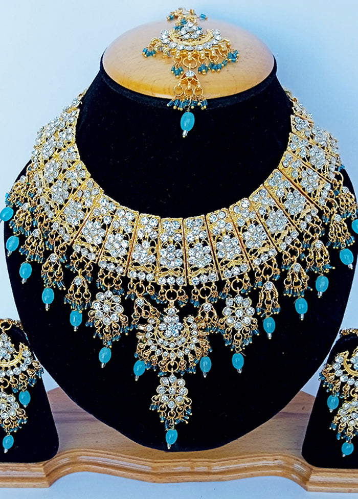 Blue Alloy Cz Stone Jewellery Set 2025 Sale Online