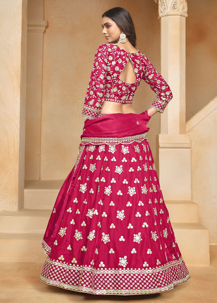 3 Pc Pink Net Semi Stitched Lehenga Set Outlet Factory Outlet