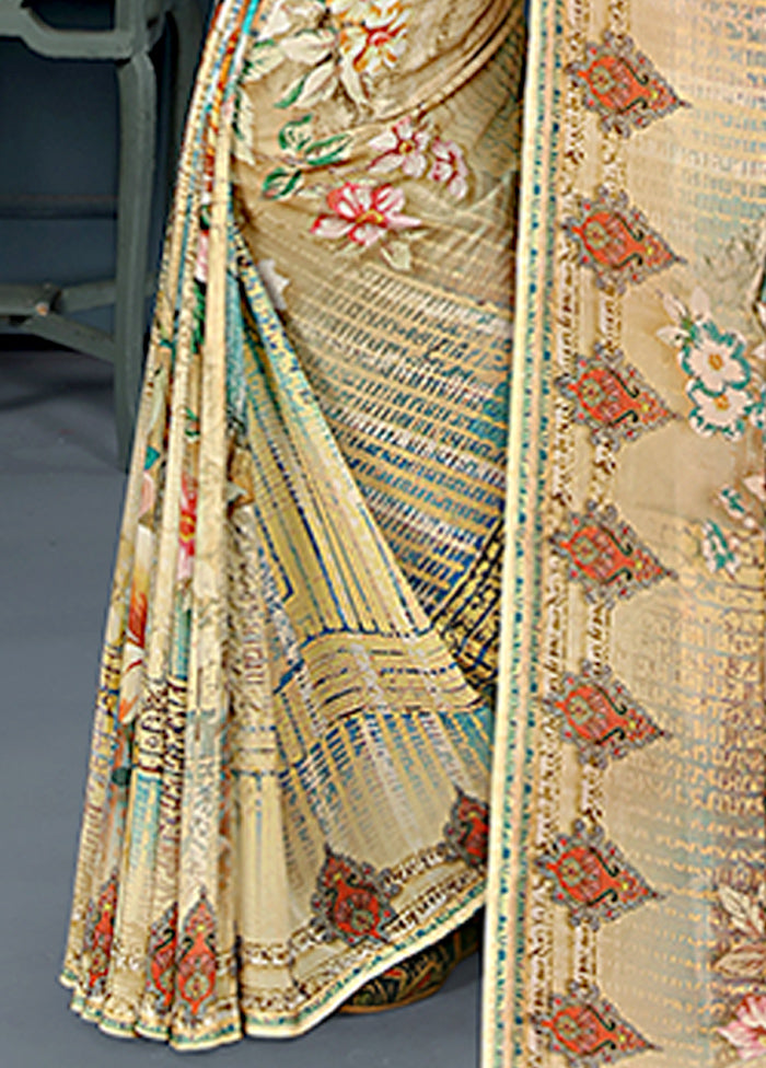 Cream Spun Silk Saree With Blouse Piece Order Online