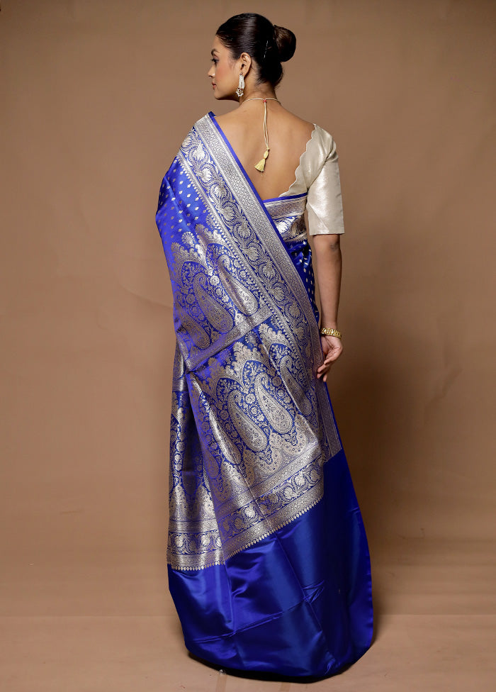 Blue Handloom Banarasi Pure Silk Saree With Blouse Piece Free Shipping Reliable