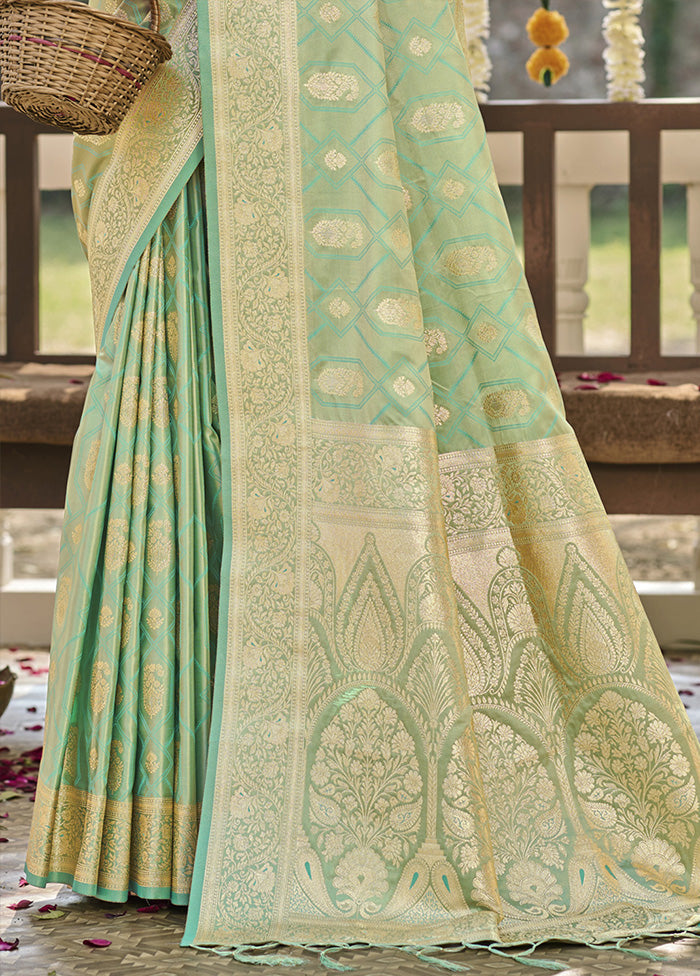 Light Green Satin Silk Saree With Blouse Piece Outlet Shop