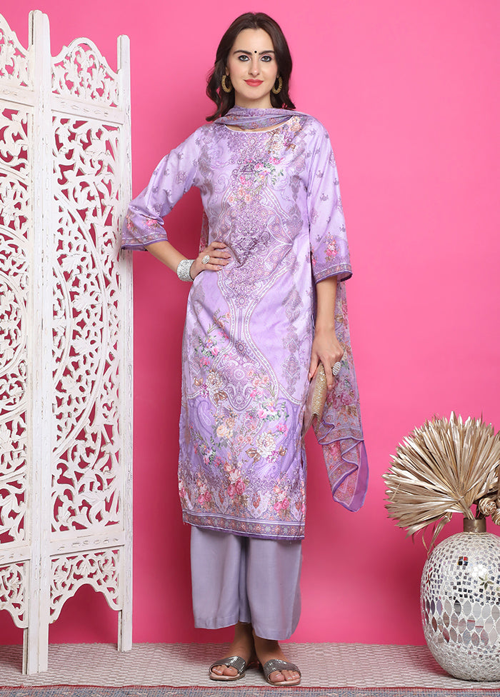 3 Pc Lavender Unstitched Silk Suit Set Sale Manchester