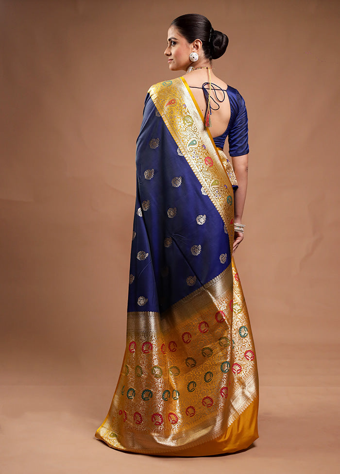 Blue Katan Silk Saree With Blouse Piece Enjoy Online