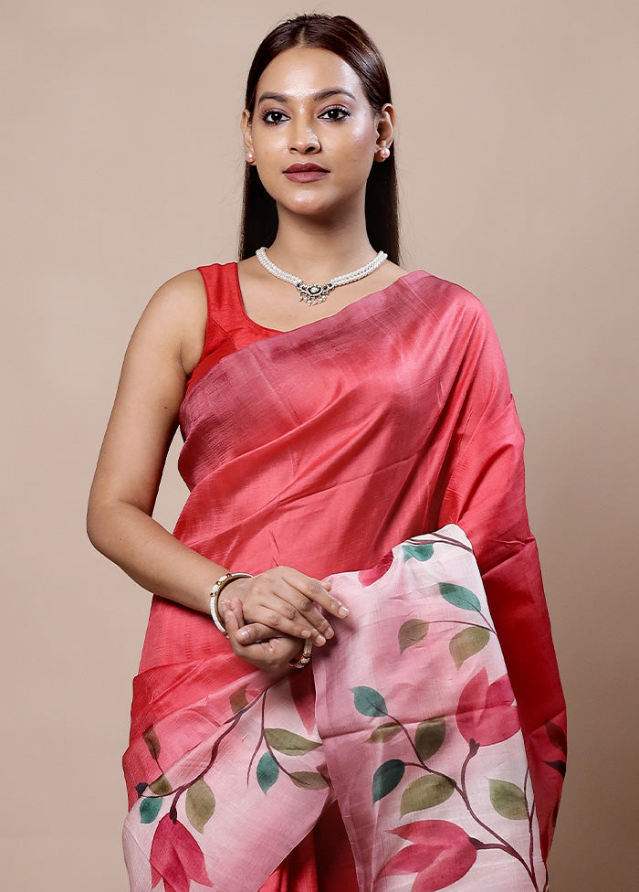 Pink Printed Pure Silk Saree Without Blouse Piece Free Shipping Sale Online