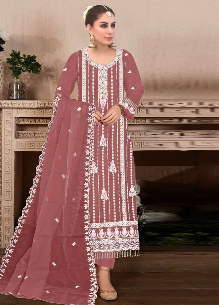 3 Pc Maroon Semi Stitched Georgette Suit Set Sale Discount