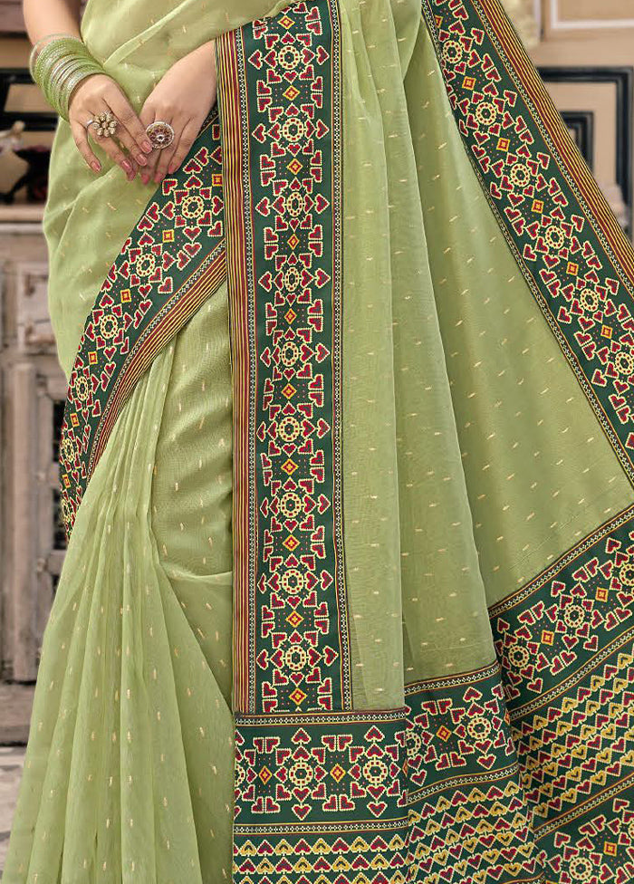 Pista Green Spun Silk Saree With Blouse Piece Quality Original