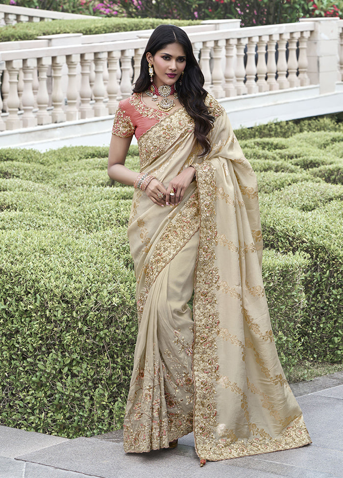 Beige Spun Pure Silk Saree With Blouse Piece Comfortable Cheap Pice