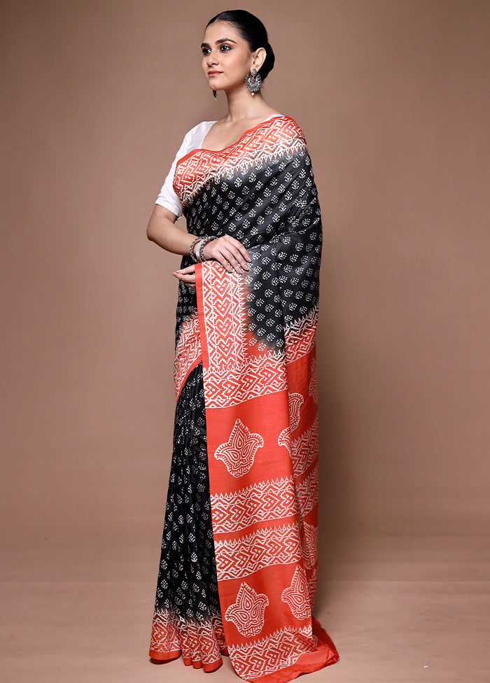 Black Printed Silk Saree Without Blouse Piece Latest Collections For Sale