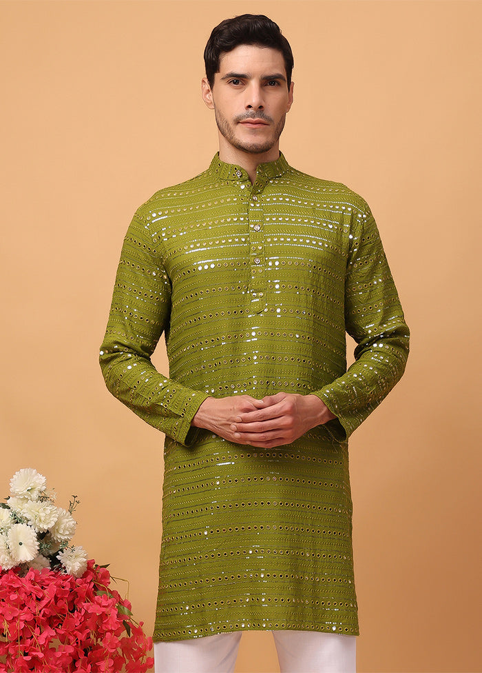 Green Viscose Embroidered Kurta Clearance Cheap Online