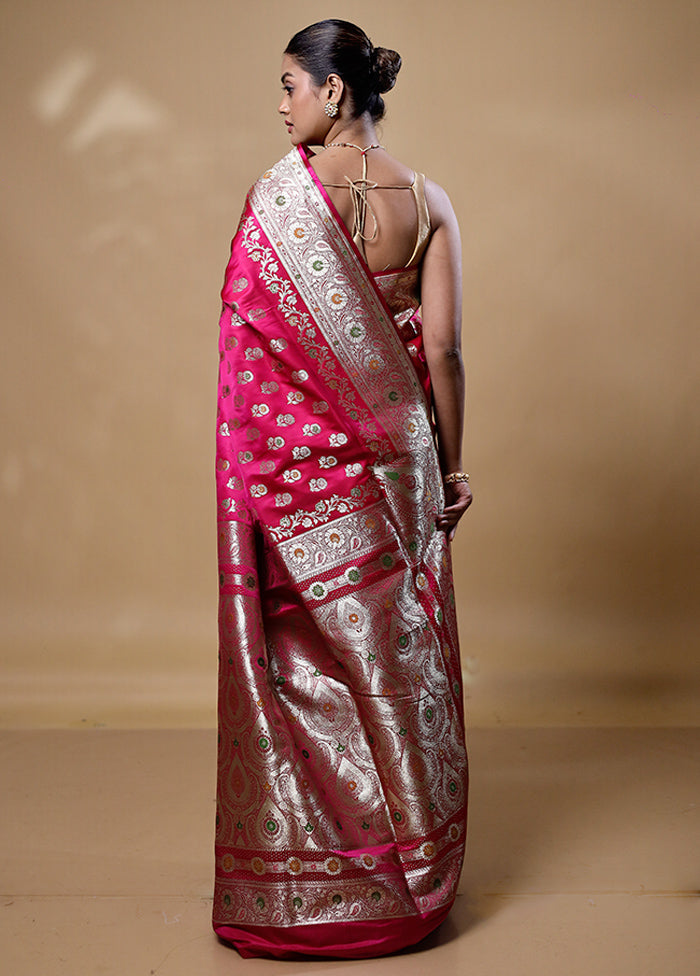 Pink Banarasi Silk Saree With Blouse Piece Cheap Sale Latest Collections