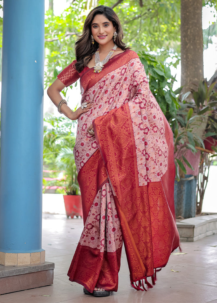 Peach Banarasi Silk Saree With Blouse Piece Cheap Best Store To Get