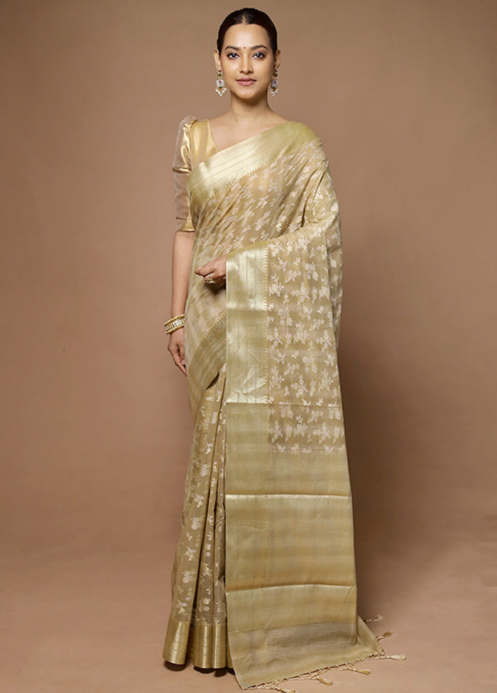 Cream Kora Silk Saree With Blouse Piece Many Kinds Of Sale Online