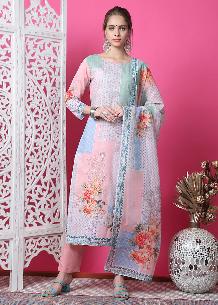 3 Pc Multicolor Unstitched Cotton Suit Set With Credit Card Online